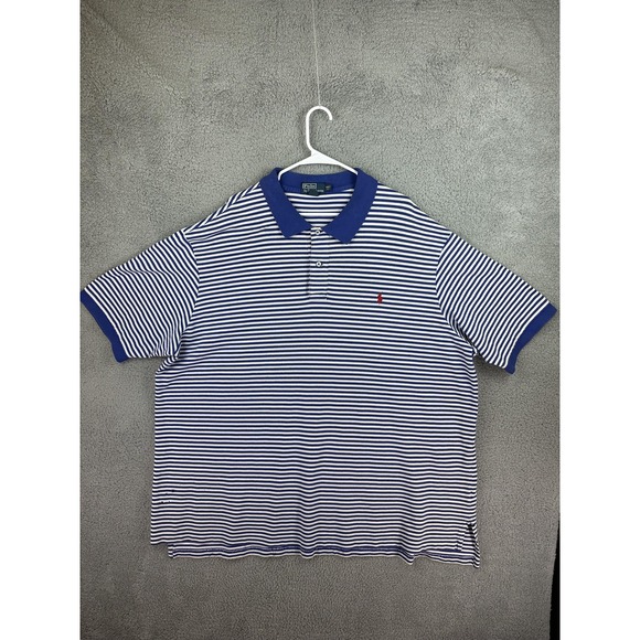 Polo Ralph Lauren Shirt Mens 4XLT Big Blue Striped Short Sleeve